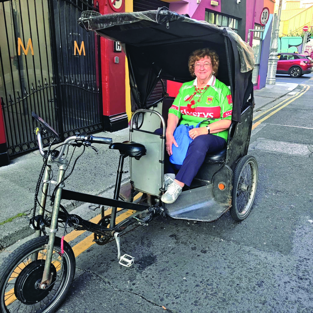 5 LL 11 Roseanna enjoyed a spin on her Rickshaw bike after Mayo won the GAA football semi final in Croke Park against Louth